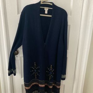 chicos size 3   sweater in navy blue with gem stones and embroidery
